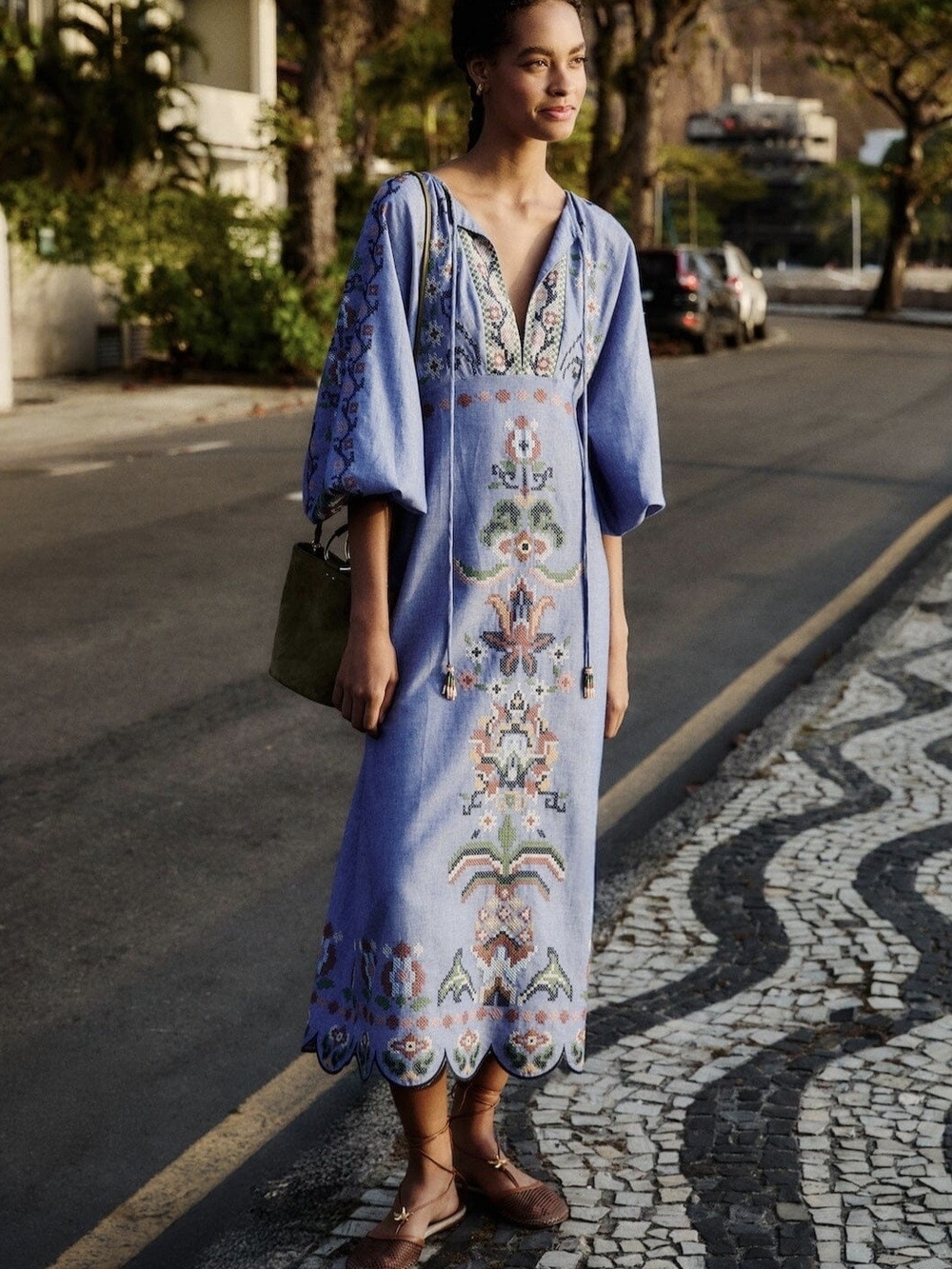 FARM Rio Periwinkle Embroidered Midi Dress - No Discount-